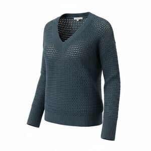 Gap Women Navy Blue V-Neck Crochet Style Cotton Sweater Size S